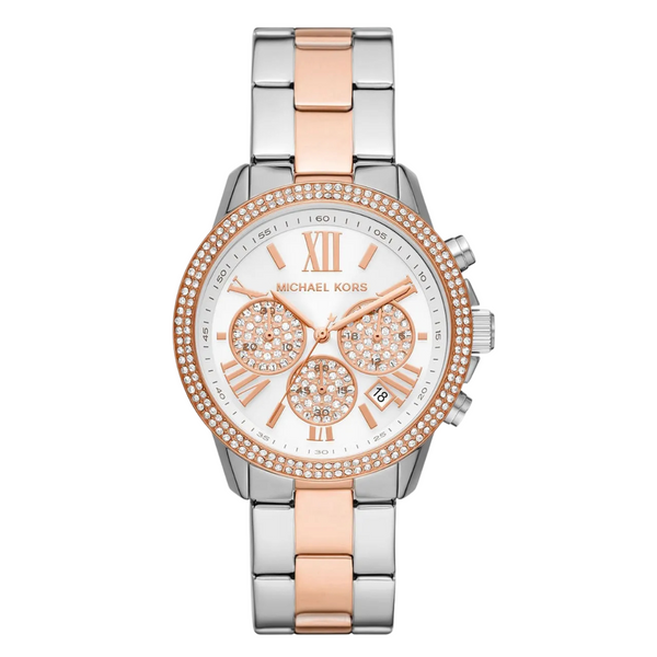 Michael Kors Bryn Two-tone Stainless Steel White Dial Chronograph Quartz Watch for Ladies - MK-7201