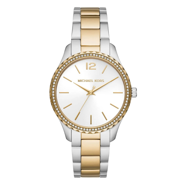 Michael Kors Layton Two-tone Stainless Steel White Dial Quartz Watch for Ladies - MK-6899