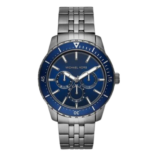 Michael Kors Cunningham Grey Stainless Steel Blue Dial Chronograph Quartz Watch for Gents - MK-7155