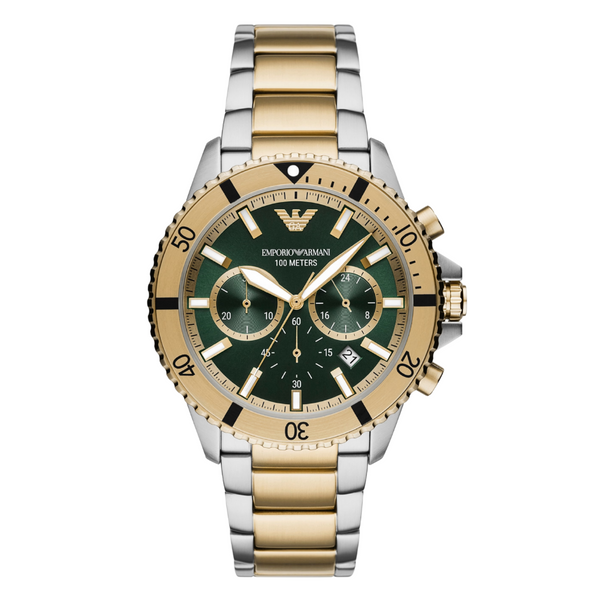 Emporio Armani Diver Two-tone Stainless Steel Green Dial Chronograph Quartz Watch for Gents - Emporio Armani A11586