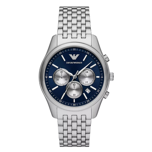 Emporio Armani Antonio Silver Stainless Steel Blue Dial Chronograph Quartz Watch for Gents - Emporio Armani A11582