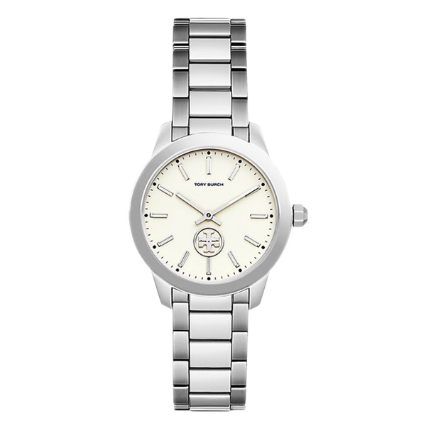 Tory Burch Collins Silver Stainless Steel White Dial Quartz Watch for Ladies - TBW1301