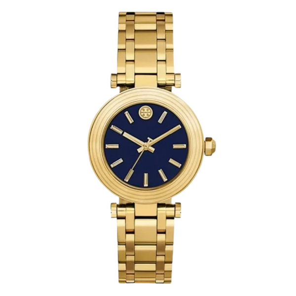 Tory Burch Classic T Gold Stainless Steel Navy Blue Dial Quartz Watch for Ladies - TBW9010