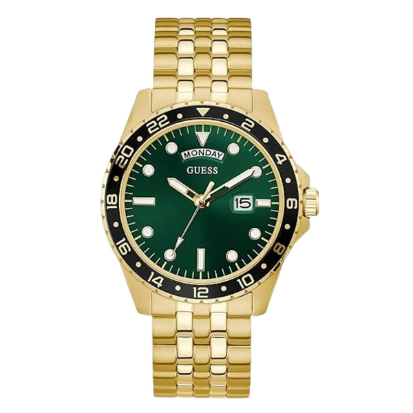 Guess Comet Gold Stainless Steel Green Dial Quartz Watch for Gents - GW0220G2