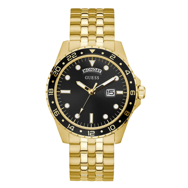 Guess Comet Gold Stainless Steel Black Dial Quartz Watch for Gents - GW0220G4
