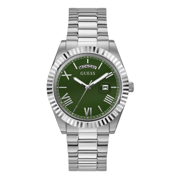 Guess Connoisseur Silver Stainless Steel Green Dial Quartz Watch for Gents - GW0265G10