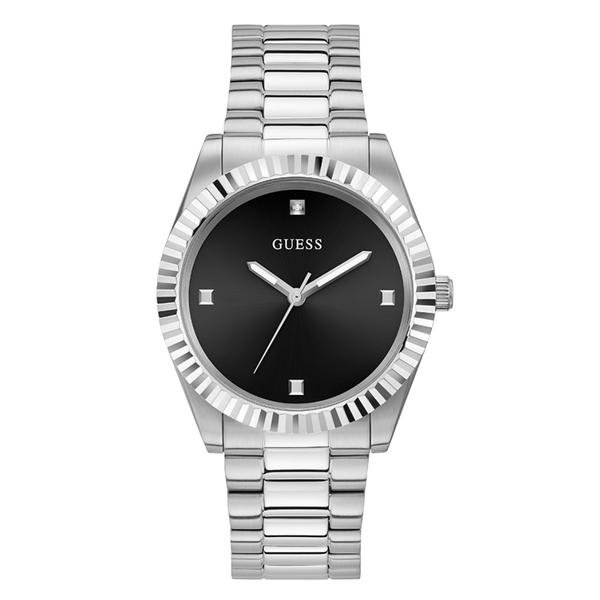 Guess Connoisseur Silver Stainless Steel Black Dial Quartz Watch for Gents - GW0542G1