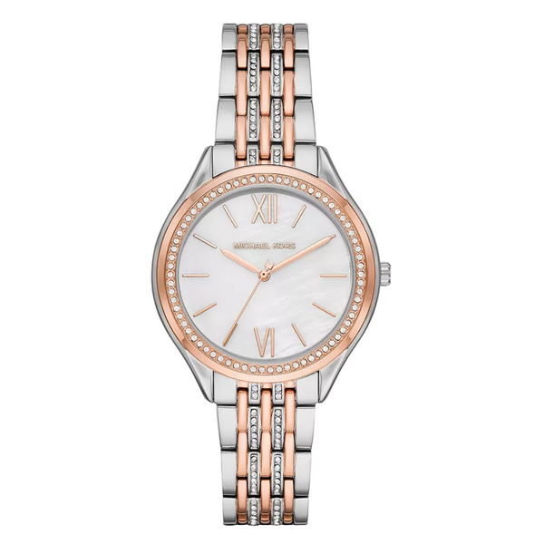 Michael Kors Mindy Two-tone Stainless Steel White Dial 30 m Watch for Ladies - MK7077