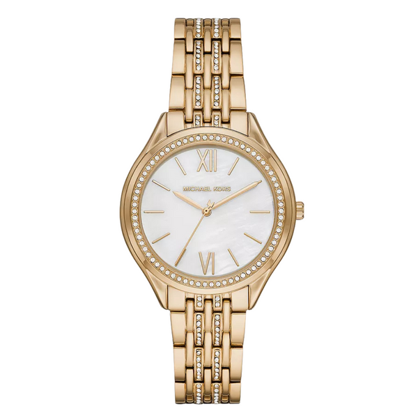 Michael Kors Mindy Gold Stainless Steel White Dial Quartz Watch for Ladies - MK7078