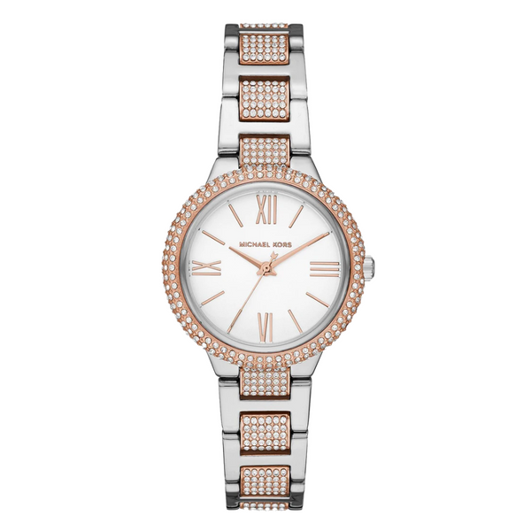 Michael Kors Taryn Pave Two-tone Stainless Steel White Dial Quartz Watch for Ladies - MK4461