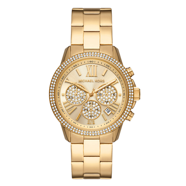 Michael Kors Bryn Pave Gold Stainless Steel Gold Dial Quartz Watch for Ladies - MK-7199