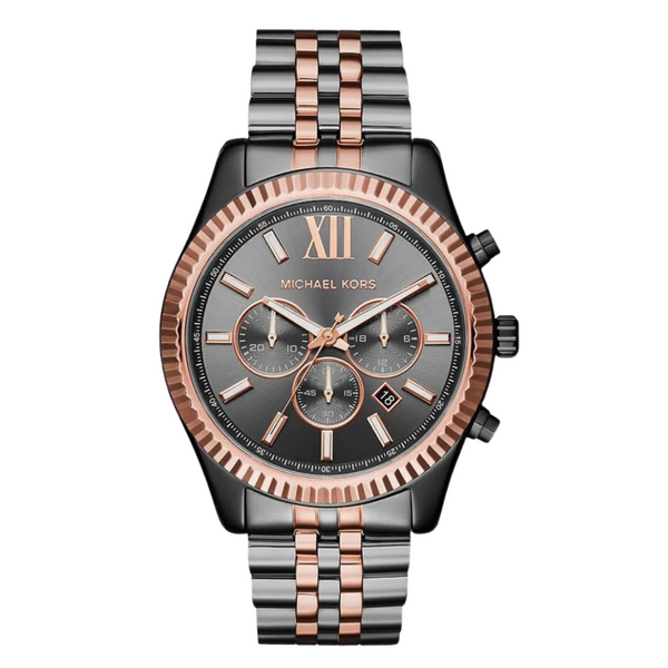 Michael Kors Lexington Two-tone Stainless Steel Black Dial Chronograph Quartz Watch for Gents - MK8561