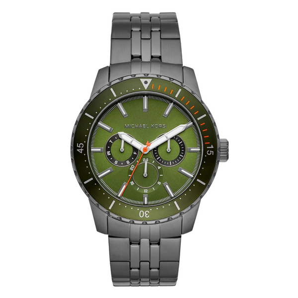 Michael Kors Cunningham Grey Stainless Steel Green Dial Quartz Watch for Gents - MK-7158