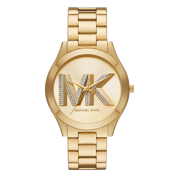 Michael Kors Slim Runway Gold Stainless Steel Gold Dial Quartz Watch for Ladies - MK4732