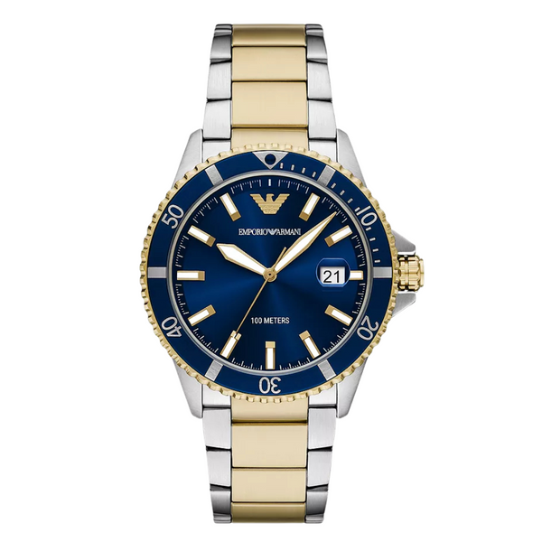 EMPORIO ARMANI World Explorer Silver Stainless Steel Blue Dial Quartz Watch for Gents - A11682