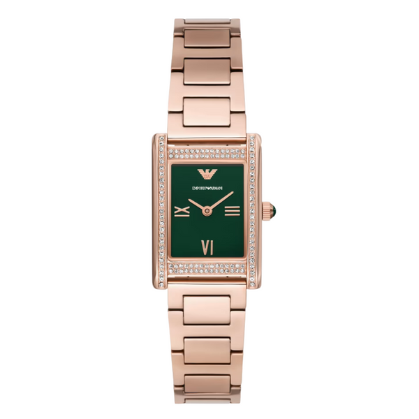 EMPORIO ARMANI Genni Rose Gold Stainless Steel Green Dial Quartz Watch for Ladies - A11641