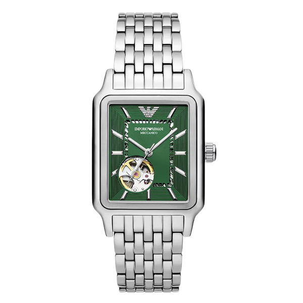 EMPORIO ARMANI Meccanico Silver Stainless Steel Green Dial Automatic Watch for Gents - A60067