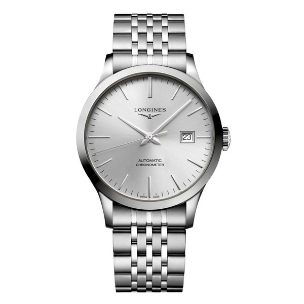 Longines Record Silver Stainless Steel Silver Dial Automatic Watch for Gents - L2.821.4.72.6