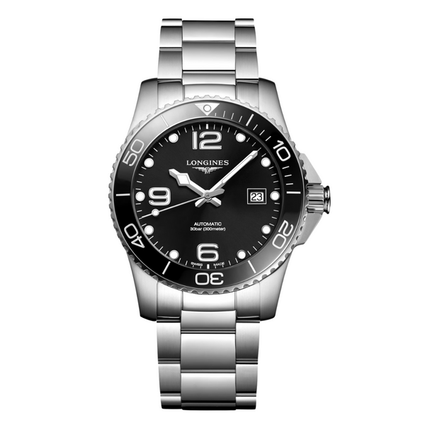 Longines HydroConquest Silver Stainless Steel Black Dial Automatic Watch for Gents - L3.781.4.56.6