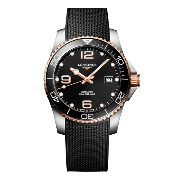 Longines HydroConquest Black Rubber Strap Black Dial Automatic Watch for Gents - L3.781.3.58.9