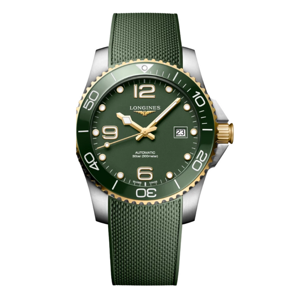 Longines HydroConquest Green Rubber Strap Green Dial Automatic Watch for Gents - L3.781.3.06.9
