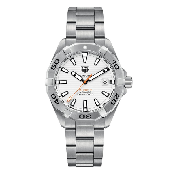 TAG HEUER Aquaracer Calibre 5 Automatic Stainless Steel Dive Watch – 41 mm White Dial WBD2111.BA0928