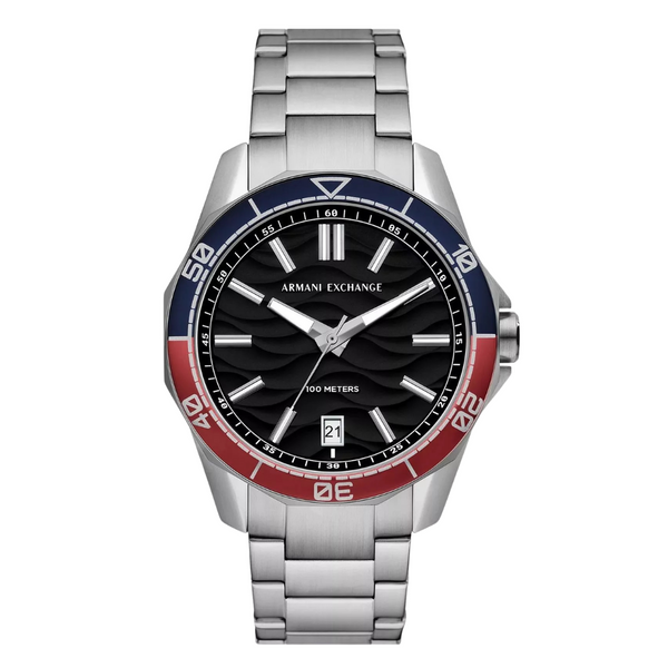 Armani Exchange Spencer Silver Stainless Steel Black Dial Quartz Watch for Gents - AX-1955