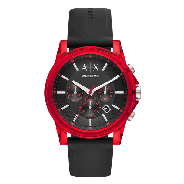 Armani Exchange Outerbanks Black Silicone Strap Black Dial Chronograph Quartz Watch for Gents - AX-1338