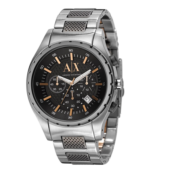 Armani Exchange Outerbanks Two-tone Stainless Steel Black Dial Chronograph Quartz Watch for Gents - AX-1093