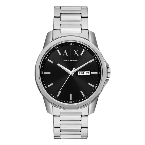 Armani Exchange Banks Silver Stainless Steel Black Dial Quartz Watch for Gents - Ax-1733