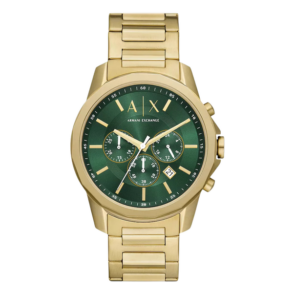 Armani Exchange Banks Gold Stainless Steel Green Dial Chronograph Quartz Watch for Gents - Ax-1746