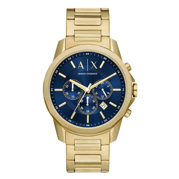 Armani Exchange Banks Gold Stainless Steel Blue Dial Chronograph Quartz Watch for Gents - Ax-7151