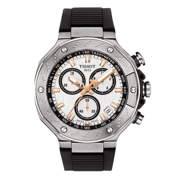Tissot T-Race Black Silicone Strap Silver Dial Chronograph Quartz Watch for Gents - Tissot 141.417.17.011.00