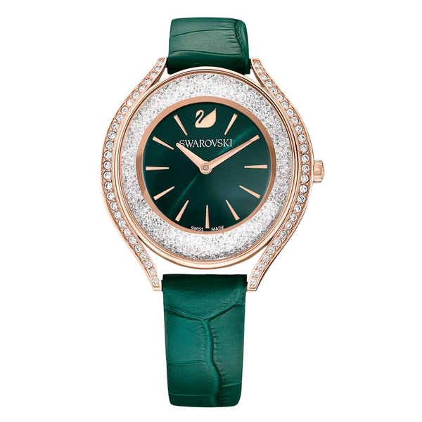 Swarovski Crystalline Aura Green Leather Strap Green Dial Quartz Watch for Ladies - 5644078
