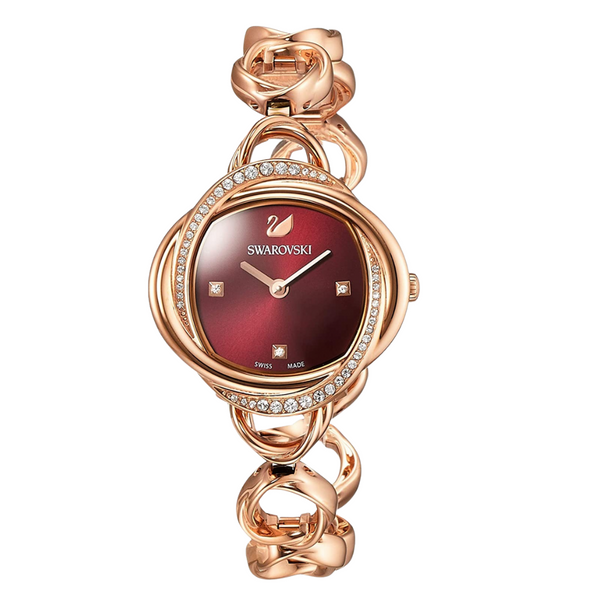 Swarovski Crystal Flower Rose-gold Stainless Steel Red Dial Quartz Watch for Ladies - 5552783