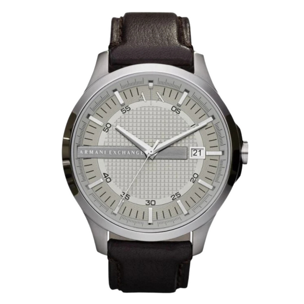 Armani Exchange Hampton Brown Leather Strap Silver Dial Quartz Watch for Gents - Ax-2100