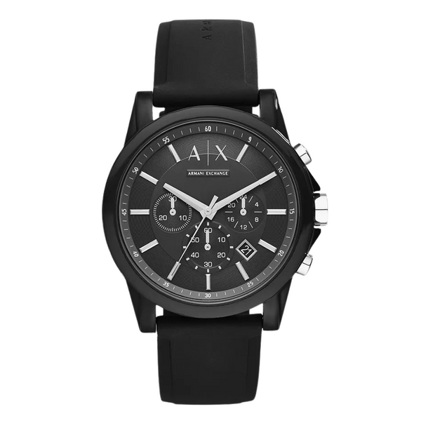 Armani Exchange Outerbanks Black Rubber Strap Black Dial Chronograph Quartz Watch for Gents - AX-1326