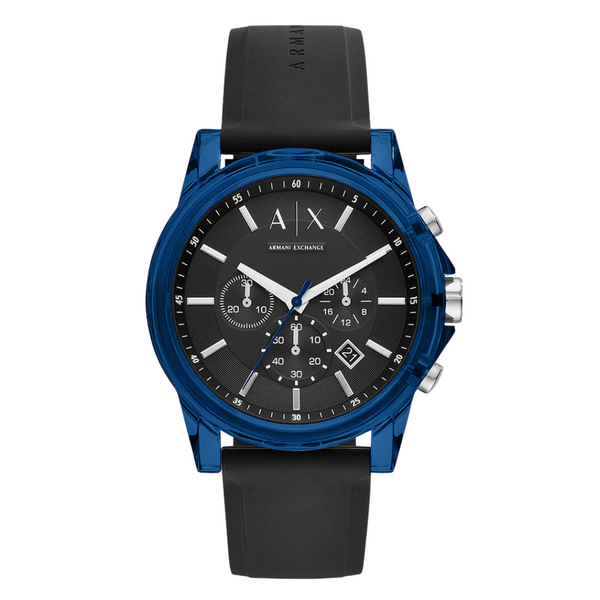Armani Exchange Outerbanks Black Rubber Strap Black Dial Chronograph Quartz Watch for Gents - AX-1339