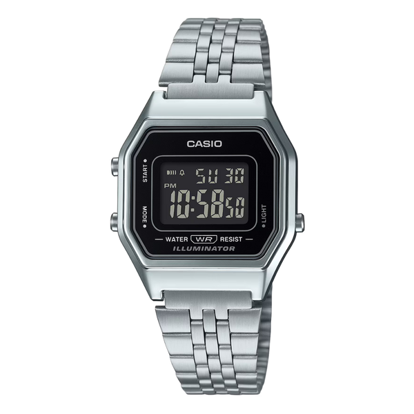 Casio Silver Stainless Steel Black Dial Quartz Watch for Ladies - LA-680WA-1BDF
