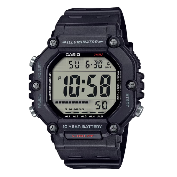 Casio Black Rubber Black Dial Quartz Watch for Gents - AE-1600H-1AVDF