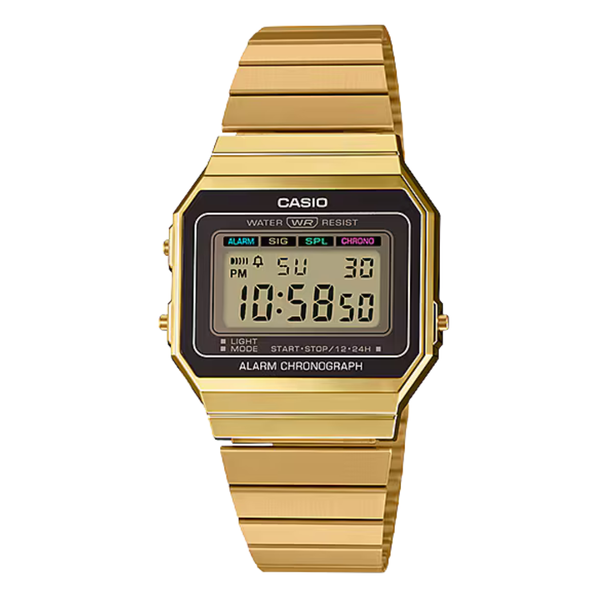 Casio Gold Stainless Steel Black Dial Quartz Watch for Ladies - A-700WG-9ADF