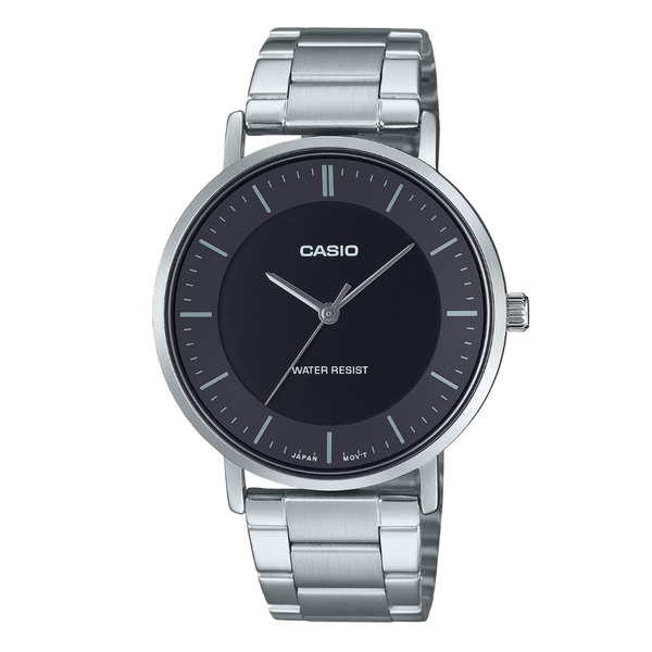 Casio Silver Stainless Steel Black Dial Quartz Watch for Gents - MTP-VT04D-1EDF
