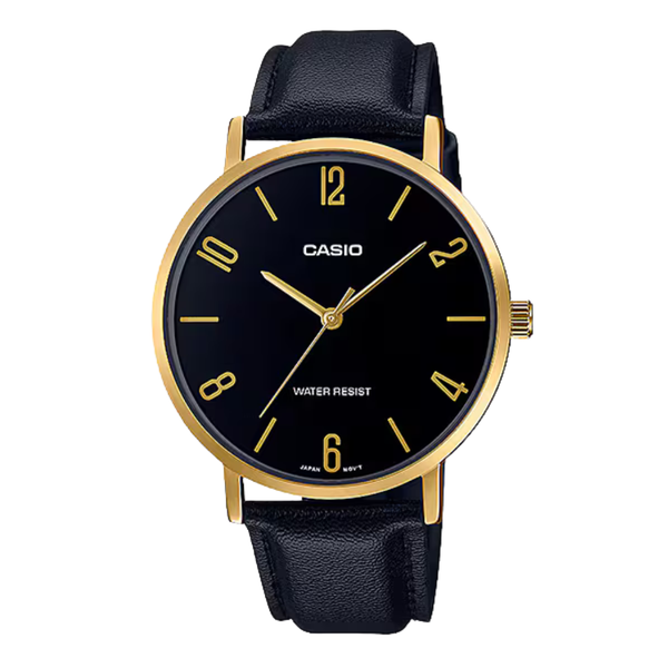 Casio Black Leather Strap Black Dial Quartz Watch for Gents - MTP-VT01GL-1B2UDF