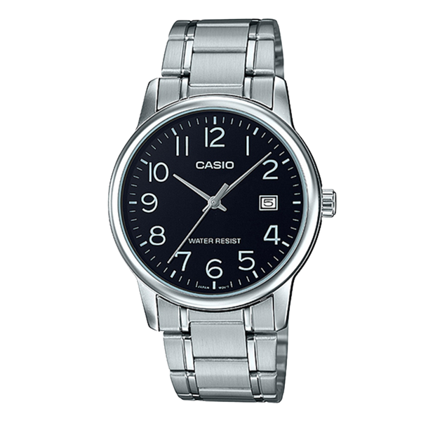 Casio Silver Stainless Steel Black Dial Quartz Watch for Gents - MTP-V002D-1BUDF