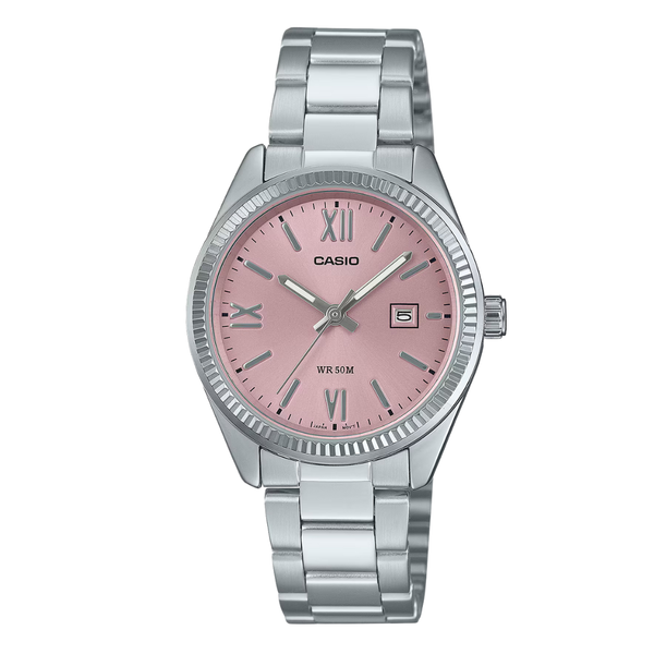 Casio Silver Stainless Steel Pink Dial Quartz Watch for Ladies - LTP-1302DD-4A1VDF