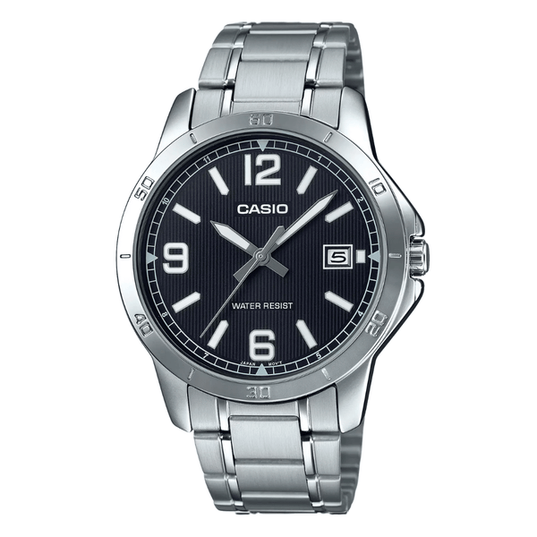 Casio Silver Stainless Steel Black Dial Quartz Watch for Gents - MTP-V004D-1B2UDF