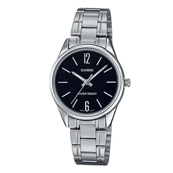 Casio Silver Stainless Steel Black Dial Quartz Watch for Ladies - LTP-V005D-1BUDF