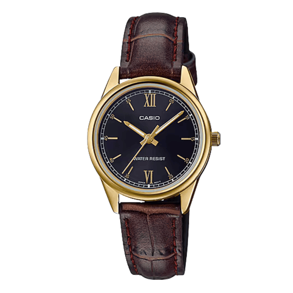 Casio Brown Leather Strap Black Dial Quartz Watch for Ladies - LTP-V005GL-1B2UDF
