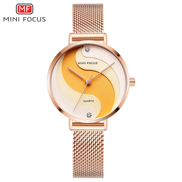 Mini Focus Rose Gold Mesh Bracelet Two-tone Dial Quartz Watch for Ladies - MF0291L-01