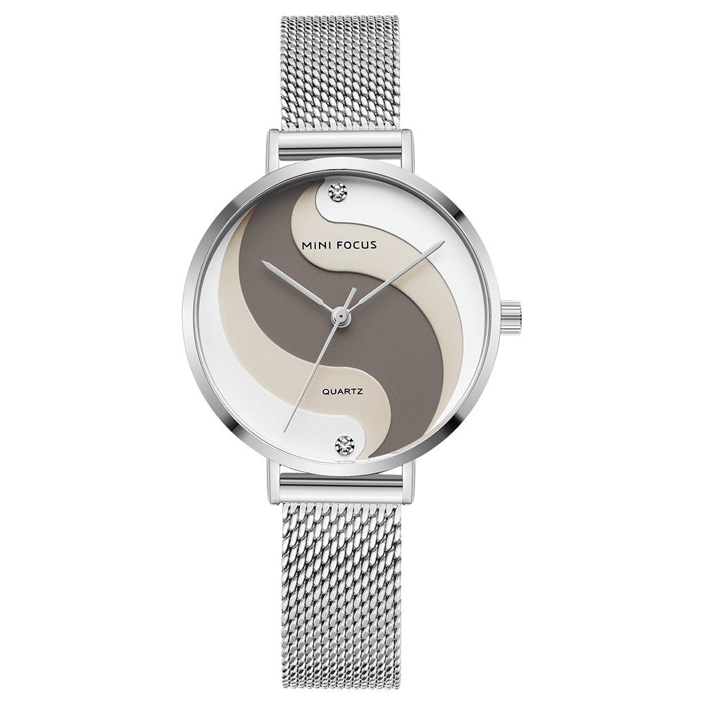 Buy Mini Focus Silver Mesh Bracelet Two-tone Dial Quartz Watch for ...